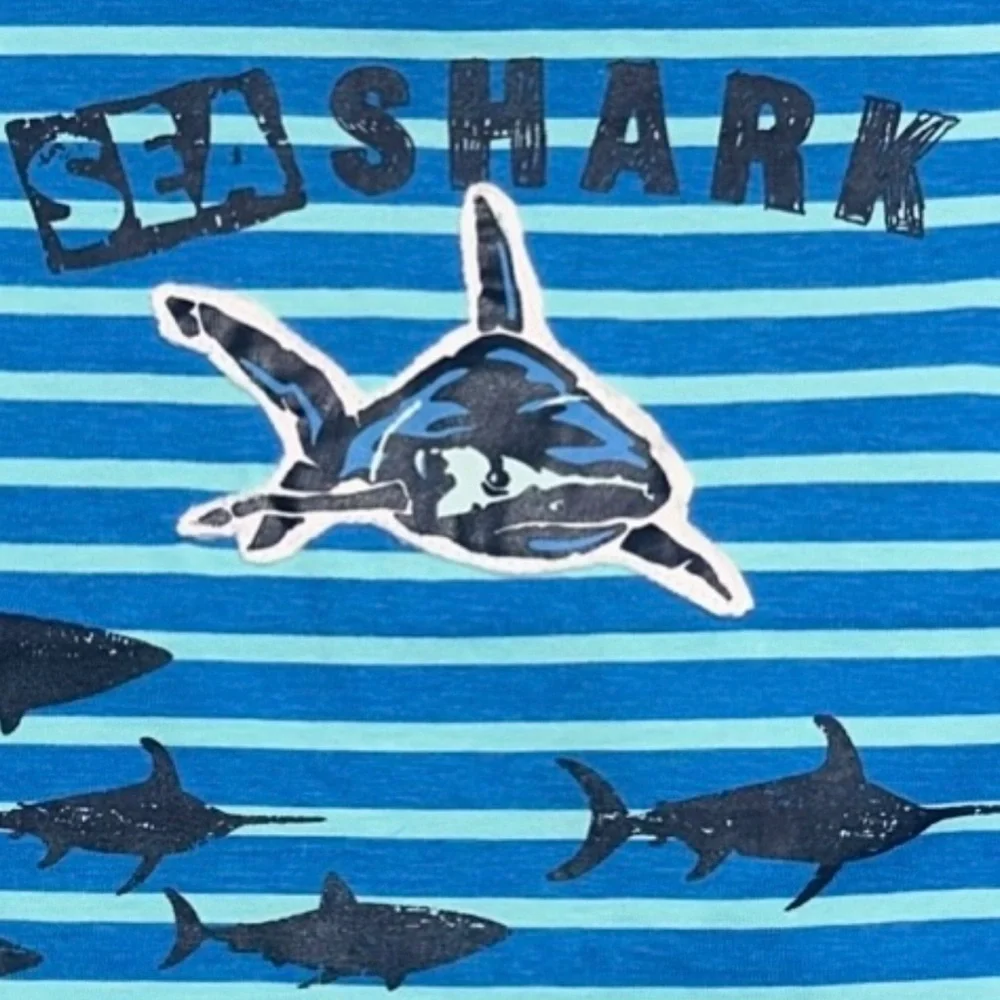 💞 New Baby & Toddler Boys Size 12 Months Blue Striped “Sea Shark” Tee Shirt